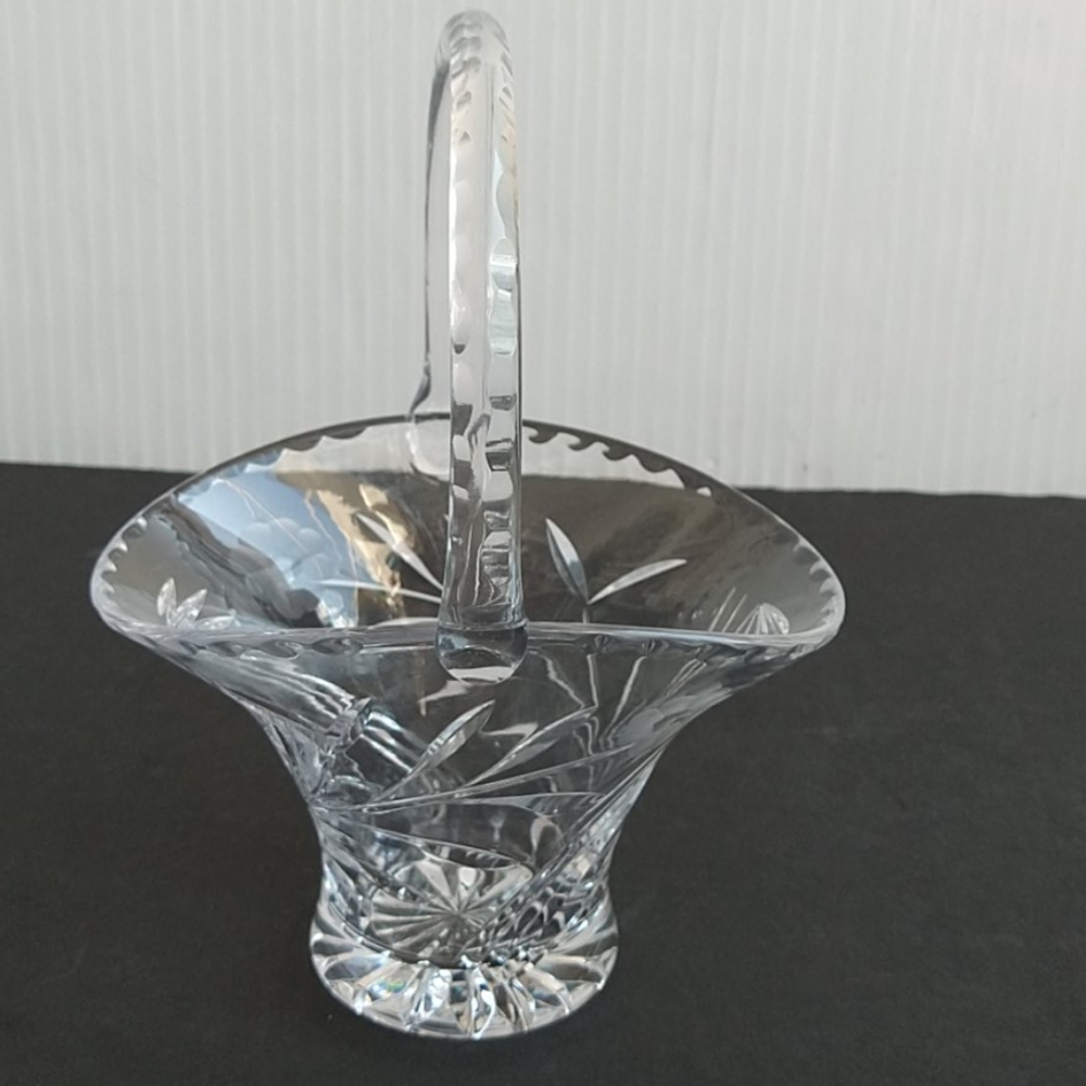 Floral Crystal Glass Basket Candy Dish 10"